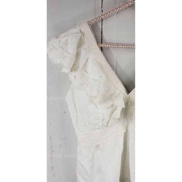 Love Sam Lace Trim V-Neck Blouse Ivory - Picture 5 of 11